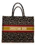 Canvas Velvet Embroidered Large Leopard Book Tote Tote Beige