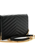 Grain De Poudre Matelasse Chevron Monogram Envelope Chain Wallet Black