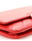 Grained Calfskin Quilted CC Box Wallet On Chain WOC Red