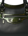Smooth Calfskin Metallic Patent Giant 12 Silver Hardware City Vert Poker Fonce
