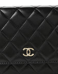 Calfskin Quilted Maxi Pearl Wallet On Chain WOC Black