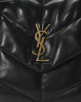 Lambskin Quilted Medium Loulou Puffer Monogram Chain Satchel Black
