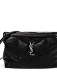 Lambskin Quilted Medium Loulou Puffer Monogram Chain Satchel Black