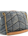 Denim Quilted Small Loulou Puffer Monogram Chain Satchel Blue Cinnamon
