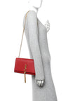 Smooth Calfskin Medium Classic Monogram Kate Tassel Satchel Lipstick Red