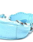 Extra Supple Calfskin Crocodile Embossed Le Cagole Shoulder Bag XS Sky Blue