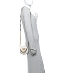 Shiny Goatskin Quilted CHNL 19 Round Clutch With Chain White