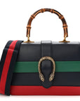 Moon Calfskin Bamboo Web Medium Dionysus Top Handle Bag Blue Emerald Hibiscus Red