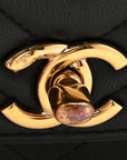 Lambskin Chevron Quilted Trendy CC Wallet On Chain WOC Black