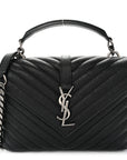 Sheepskin Matelasse Chevron Monogram Medium College Bag Black