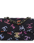 Printed Fabric Quilted Mini Rectangular Flap Black Pink Blue Yellow Orange