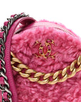 Shearling Sheepskin CHNL 19 Round Clutch With Chain Dark Pink