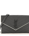 Grain De Poudre Matelasse Chevron Monogram Envelope Chain Wallet Asphalt White