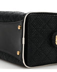 Braided Raffia Calfskin Small CHNL 25 Handbag Black White