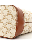 Triomphe Canvas Calfskin Small Bucket Bag White