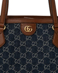 New Denim GG Monogram Medium Ophidia Shopping Tote Blue Tea Cuir