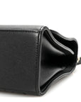 Grained Calfskin Quilted Large Label Click Flap Bag Black