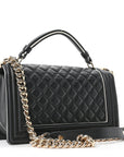Calfskin Quilted Medium Boy Top Handle Flap Black