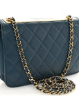 Lambskin Quilted Trendy CC Wallet On Chain WOC Blue