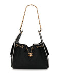 Braided Raffia Calfskin Small CHNL 25 Handbag Black White