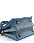 Woven Fabric Calfskin Floral Embroidered Petite Peekaboo I SEE U Satchel Blue