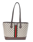 GG Supreme Monogram Textured Calfskin Web Small Ophidia Shoulder Tote Bag Beige Ebony New Acero