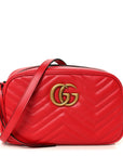 Calfskin Matelasse Small GG Marmont Chain Shoulder Bag Hibiscus Red