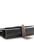 Calfskin Crocodile Embossed Small Classic Monogram Kate Tassel Satchel Black