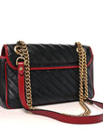 Vintage Effect Calfskin Matelasse Diagonal Small Torchon GG Marmont Shoulder Bag Black Romantic Cherry