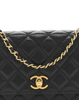 Shiny Lambskin Quilted Dynasty Wallet On Chain WOC Black
