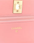 Lambskin Chevron Quilted Trendy CC Wallet On Chain WOC Pink