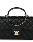 Lambskin Quilted Mini Top Handle Rectangular Flap Black