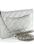 Metallic Lambskin Quilted Wallet On Chain WOC Silver