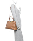 Vitello Seta Shiny Nappa Elaphe Medium Peekaboo Iconic Satchel Latte Blue