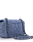Tweed Quilted Mini Rectangular Flap Blue White