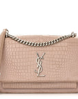 Calfskin Crocodile Embossed Medium Monogram Sunset Rose Antic