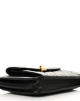 Lambskin Quilted Square Front Pocket Clutch With Chain Black