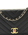 Lambskin Chevron Quilted Trendy CC Wallet On Chain WOC Black