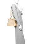 Chenille Suede Metal FF Small Peekaboo I SEE U Satchel Beige White