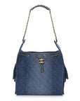 Washed Denim Quilted Medium CHNL 25 Handbag Blue