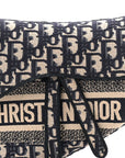 Oblique Embroidered Saddle Bag Blue
