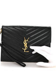 Grain De Poudre Matelasse Chevron Monogram Envelope Clutch Black