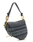 Oblique Embroidered Saddle Bag Denim Blue