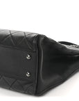 Goatskin Quilted Small Perfect Edge Shopping Tote Black
