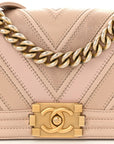 Caviar Suede Calfskin Chevron Quilted Small Boy Flap Light Pink