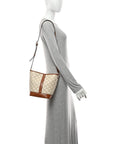 Triomphe Canvas Calfskin Small Bucket Bag White