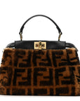 Shearling Nappa Macro FF 1974 Mini Peekaboo Iconic Satchel Tobacco Black