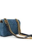 Denim Matelasse Mini Pearly GG Marmont Shoulder Bag Blue