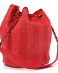 Mixed Fibers Striped Deauville Drawstring Bag Red