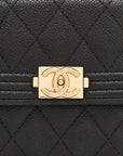 Caviar Quilted Boy Card Holder On Chain Black
